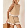imagePRETTYGARDEN Womens 2 Piece Beach Vacation Outfits Casual Cropped Tank Top High Waist Shorts Set Tracksuit KhakiLarge