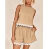 imagePRETTYGARDEN Womens 2 Piece Beach Vacation Outfits Casual Cropped Tank Top High Waist Shorts Set Tracksuit KhakiLarge