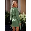 imagePRETTYGARDEN Womens 2023 Spring Satin Dress Long Sleeve Tie Waist Elegant Cocktail Party Mini DressesArmy Green