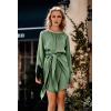 imagePRETTYGARDEN Womens 2023 Spring Satin Dress Long Sleeve Tie Waist Elegant Cocktail Party Mini DressesArmy Green