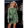 imagePRETTYGARDEN Womens 2023 Spring Satin Dress Long Sleeve Tie Waist Elegant Cocktail Party Mini DressesArmy Green