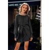 imagePRETTYGARDEN Womens 2023 Spring Satin Dress Long Sleeve Tie Waist Elegant Cocktail Party Mini DressesBlack