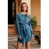 imagePRETTYGARDEN Womens 2023 Spring Satin Dress Long Sleeve Tie Waist Elegant Cocktail Party Mini DressesDark Blue