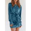 imagePRETTYGARDEN Womens 2023 Spring Satin Dress Long Sleeve Tie Waist Elegant Cocktail Party Mini DressesDark Blue