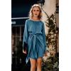 imagePRETTYGARDEN Womens 2023 Spring Satin Dress Long Sleeve Tie Waist Elegant Cocktail Party Mini DressesDark Blue