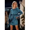 imagePRETTYGARDEN Womens 2023 Spring Satin Dress Long Sleeve Tie Waist Elegant Cocktail Party Mini DressesDark Blue