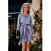 imagePRETTYGARDEN Womens 2023 Spring Satin Dress Long Sleeve Tie Waist Elegant Cocktail Party Mini DressesGrey Blue