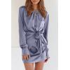 imagePRETTYGARDEN Womens 2023 Spring Satin Dress Long Sleeve Tie Waist Elegant Cocktail Party Mini DressesGrey Blue