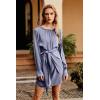 imagePRETTYGARDEN Womens 2023 Spring Satin Dress Long Sleeve Tie Waist Elegant Cocktail Party Mini DressesGrey Blue