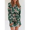 imagePRETTYGARDEN Womens 2023 Spring Satin Dress Long Sleeve Tie Waist Elegant Cocktail Party Mini DressesPrint Dark Green Pink Floral