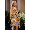 imagePRETTYGARDEN Womens 2023 Spring Satin Dress Long Sleeve Tie Waist Elegant Cocktail Party Mini DressesPrint Yellow Big Leaves