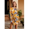imagePRETTYGARDEN Womens 2023 Spring Satin Dress Long Sleeve Tie Waist Elegant Cocktail Party Mini DressesPrint Yellow Big Leaves