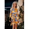 imagePRETTYGARDEN Womens 2023 Spring Satin Dress Long Sleeve Tie Waist Elegant Cocktail Party Mini DressesPrint Yellow Big Leaves