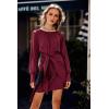 imagePRETTYGARDEN Womens 2023 Spring Satin Dress Long Sleeve Tie Waist Elegant Cocktail Party Mini DressesWine Red