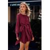 imagePRETTYGARDEN Womens 2023 Spring Satin Dress Long Sleeve Tie Waist Elegant Cocktail Party Mini DressesWine Red