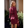 imagePRETTYGARDEN Womens 2023 Spring Satin Dress Long Sleeve Tie Waist Elegant Cocktail Party Mini DressesWine Red