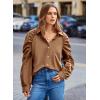 imagePRETTYGARDEN Womens 2024 Fall Fashion Button Down Shirts Ruched Long Sleeve Business Casual Blouse Tops BrownMedium