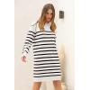 imagePRETTYGARDEN Womens 2024 Fall Sweater Dress Crewneck Long Sleeve Pullover Sweaters Casual Cute Loose Fit Knit Short Dresses Striped WhiteLarge