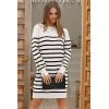 imagePRETTYGARDEN Womens 2024 Fall Sweater Dress Crewneck Long Sleeve Pullover Sweaters Casual Cute Loose Fit Knit Short Dresses Striped WhiteLarge