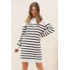 imagePRETTYGARDEN Womens 2024 Fall Sweater Dress Crewneck Long Sleeve Pullover Sweaters Casual Cute Loose Fit Knit Short Dresses Striped WhiteLarge