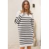 imagePRETTYGARDEN Womens 2024 Fall Sweater Dress Crewneck Long Sleeve Pullover Sweaters Casual Cute Loose Fit Knit Short Dresses Striped WhiteLarge