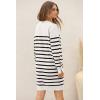 imagePRETTYGARDEN Womens 2024 Fall Sweater Dress Crewneck Long Sleeve Pullover Sweaters Casual Cute Loose Fit Knit Short Dresses Striped WhiteLarge