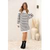 imagePRETTYGARDEN Womens 2024 Fall Sweater Dress Crewneck Long Sleeve Pullover Sweaters Casual Cute Loose Fit Knit Short Dresses Striped WhiteLarge