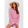 imagePRETTYGARDEN Womens 2024 Fall Two Piece Outfits Lounge Sets Tracksuit Long Sleeve Lapel Shirts Tops And Shorts With Pockets PinkSmall