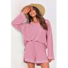 imagePRETTYGARDEN Womens 2024 Fall Two Piece Outfits Lounge Sets Tracksuit Long Sleeve Lapel Shirts Tops And Shorts With Pockets PinkSmall