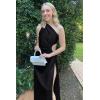 imagePRETTYGARDEN Womens 2024 Summer One Shoulder Satin Dress Cutout High Split Cocktail Wedding Guest Maxi Dresses BlackSmall