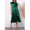 imagePRETTYGARDEN Womens 2024 Summer Satin Midi Dress Cap Sleeve Tie Waist Elegant ALine Flowy Dresses Dark GreenLarge