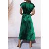 imagePRETTYGARDEN Womens 2024 Summer Satin Midi Dress Cap Sleeve Tie Waist Elegant ALine Flowy Dresses Dark GreenLarge