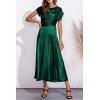 imagePRETTYGARDEN Womens 2024 Summer Satin Midi Dress Cap Sleeve Tie Waist Elegant ALine Flowy Dresses Dark GreenLarge