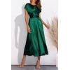 imagePRETTYGARDEN Womens 2024 Summer Satin Midi Dress Cap Sleeve Tie Waist Elegant ALine Flowy Dresses Dark GreenLarge