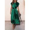 imagePRETTYGARDEN Womens 2024 Summer Satin Midi Dress Cap Sleeve Tie Waist Elegant ALine Flowy Dresses Dark GreenLarge