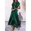 imagePRETTYGARDEN Womens 2024 Summer Satin Midi Dress Cap Sleeve Tie Waist Elegant ALine Flowy Dresses Dark GreenLarge