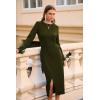 imagePRETTYGARDEN Womens 2025 Fall Long Sleeve Dress Formal Midi Bodycon Wrap Slit Feather Elegant Wedding Guest Cocktail DressesArmy Green
