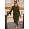 imagePRETTYGARDEN Womens 2025 Fall Long Sleeve Dress Formal Midi Bodycon Wrap Slit Feather Elegant Wedding Guest Cocktail DressesArmy Green