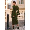 imagePRETTYGARDEN Womens 2025 Fall Long Sleeve Dress Formal Midi Bodycon Wrap Slit Feather Elegant Wedding Guest Cocktail DressesArmy Green
