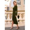 imagePRETTYGARDEN Womens 2025 Fall Long Sleeve Dress Formal Midi Bodycon Wrap Slit Feather Elegant Wedding Guest Cocktail DressesArmy Green