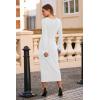 imagePRETTYGARDEN Womens 2025 Fall Long Sleeve Dress Formal Midi Bodycon Wrap Slit Feather Elegant Wedding Guest Cocktail DressesBeige White