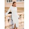 imagePRETTYGARDEN Womens 2025 Fall Long Sleeve Dress Formal Midi Bodycon Wrap Slit Feather Elegant Wedding Guest Cocktail DressesBeige White