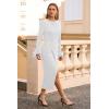 imagePRETTYGARDEN Womens 2025 Fall Long Sleeve Dress Formal Midi Bodycon Wrap Slit Feather Elegant Wedding Guest Cocktail DressesBeige White