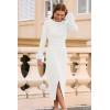 imagePRETTYGARDEN Womens 2025 Fall Long Sleeve Dress Formal Midi Bodycon Wrap Slit Feather Elegant Wedding Guest Cocktail DressesBeige White