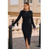 imagePRETTYGARDEN Womens 2025 Fall Long Sleeve Dress Formal Midi Bodycon Wrap Slit Feather Elegant Wedding Guest Cocktail DressesBlack