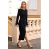 imagePRETTYGARDEN Womens 2025 Fall Long Sleeve Dress Formal Midi Bodycon Wrap Slit Feather Elegant Wedding Guest Cocktail DressesBlack