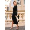 imagePRETTYGARDEN Womens 2025 Fall Long Sleeve Dress Formal Midi Bodycon Wrap Slit Feather Elegant Wedding Guest Cocktail DressesBlack