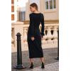 imagePRETTYGARDEN Womens 2025 Fall Long Sleeve Dress Formal Midi Bodycon Wrap Slit Feather Elegant Wedding Guest Cocktail DressesBlack