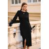 imagePRETTYGARDEN Womens 2025 Fall Long Sleeve Dress Formal Midi Bodycon Wrap Slit Feather Elegant Wedding Guest Cocktail DressesBlack