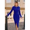 imagePRETTYGARDEN Womens 2025 Fall Long Sleeve Dress Formal Midi Bodycon Wrap Slit Feather Elegant Wedding Guest Cocktail DressesBlue